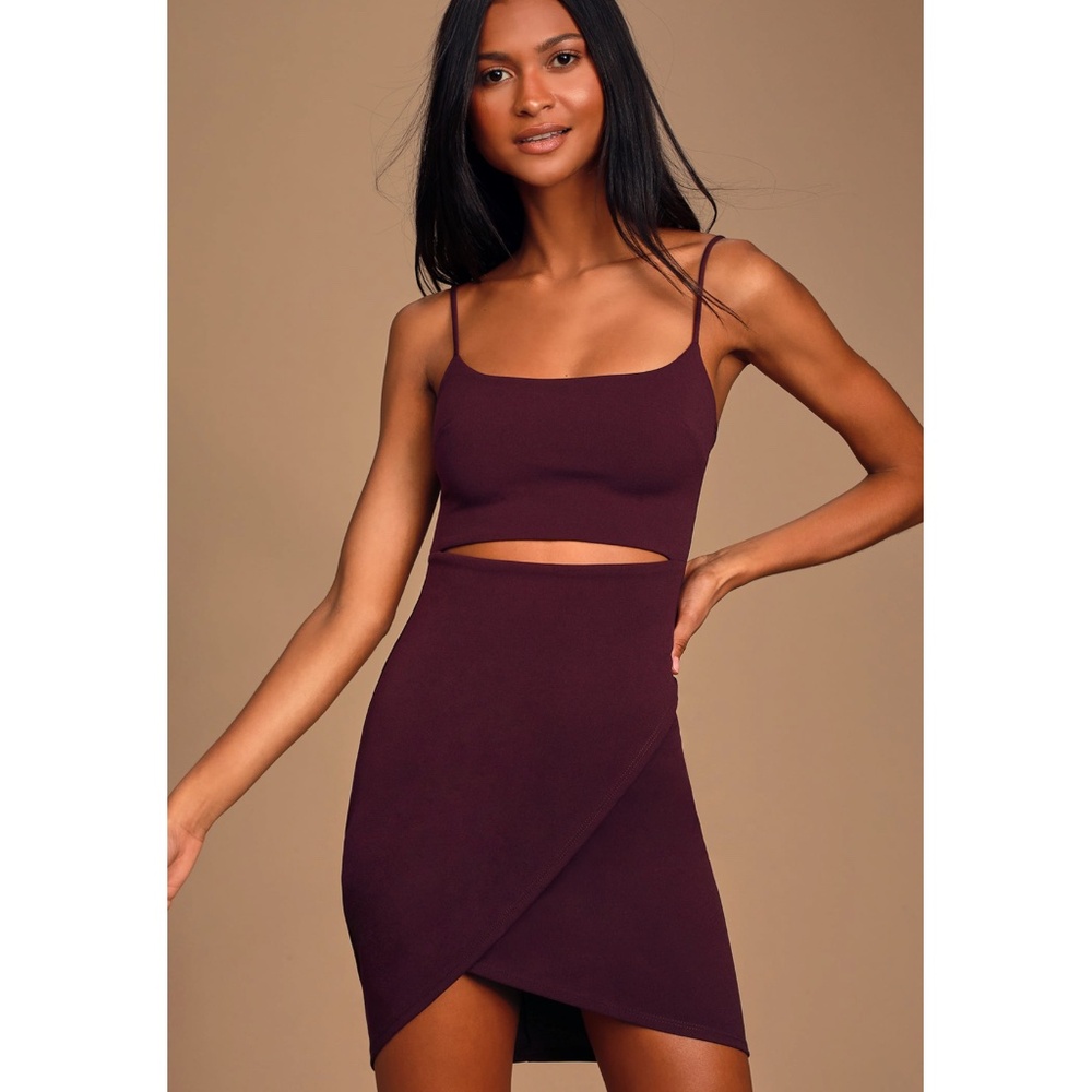 Lulus XXS Cutout On The Town Plum Purple Bodycon Dress Tulip Hem Size XXS